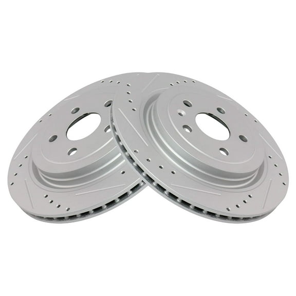 TRQ Rear Performance Brake Rotors Set Premium G-Coated Cross Drilled & Slotted Fits Select 2008-2014 Cadillac CTS