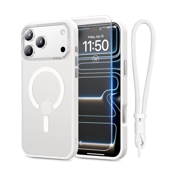 wonima11 Stronger Magnetic & Shockproof for iPhone 17 Pro Max Case,Fit for MagSafe, with Screen Protector & Wrist Strap, Military-Grade Drop, Translucent Slim for iPhone 17 ProMax Case,Glacier White