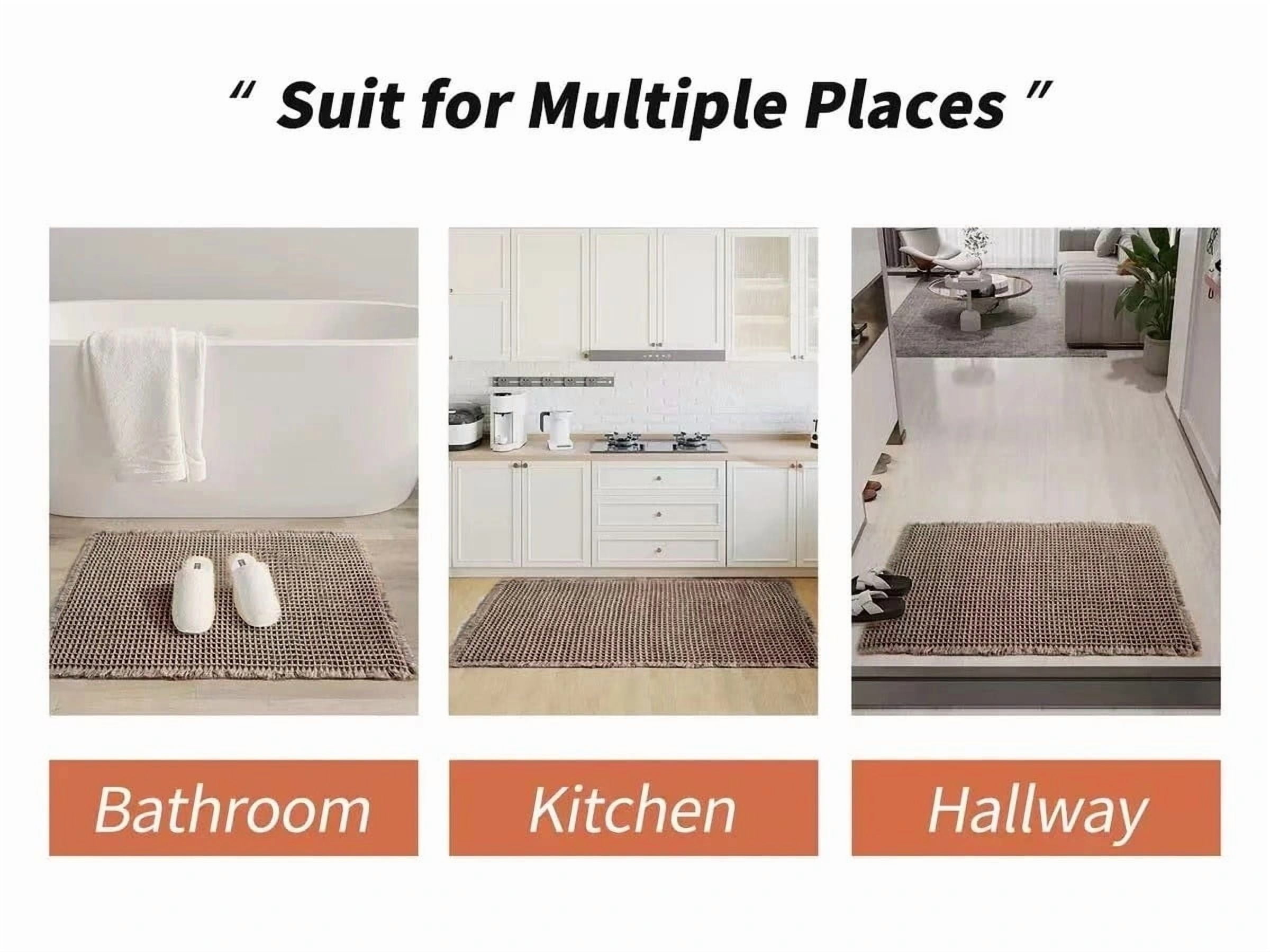 Rubber Backed Mat: Upgraded Waffle Bath Mat ， Non-Slip Washable Pet Rug & Bathroom Rugs with Tassels, Machine Washable Indoor Mat, Ultra Soft, 24"x36" Brown