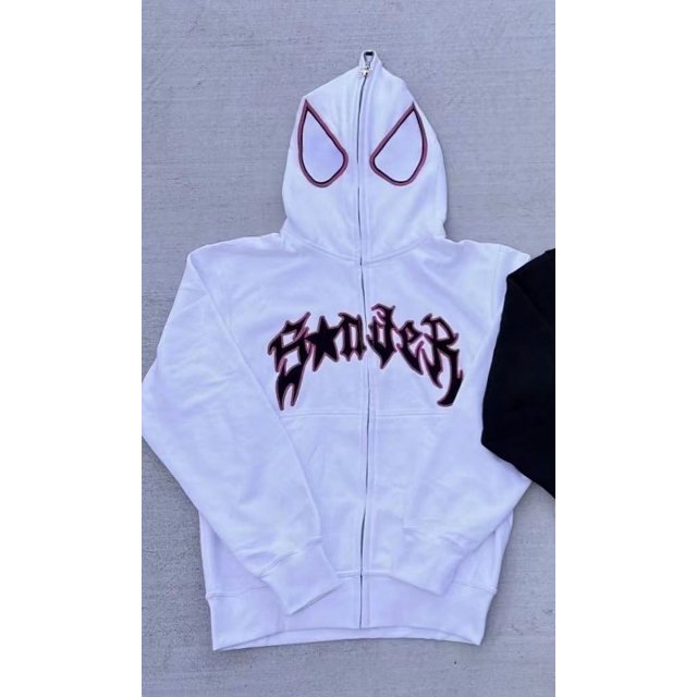 Sudadera con capucha deportiva oscura para hombre y mujer Sudadera con capucha con cremallera y estampado de araña de gran tamaño de pareja gótica Harajuku
