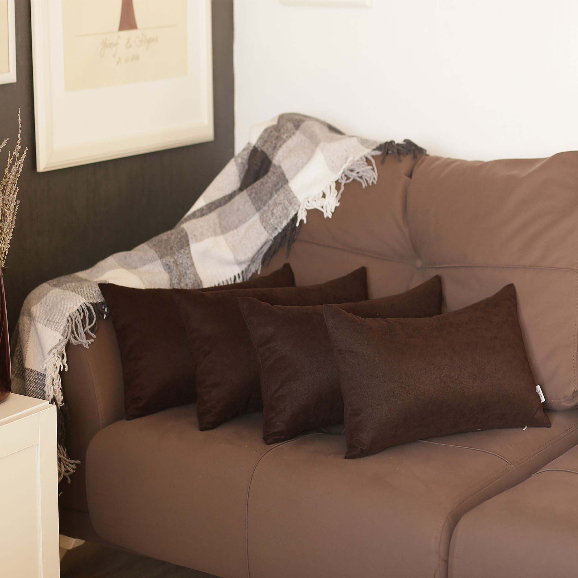 Brown Polyester Lumbar Pillow Covers Set of 4