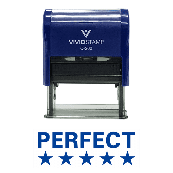 Vivid Stamp Perfect (5 Stars) Teacher Self Inking Rubber Stamp (Blue Ink) - Medium