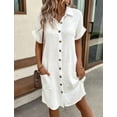 thumbnail image 2 of Zukuco Women's Dress Summer Casual Collar Button Down Short Sleeve Tunic Shirt Dress with Pockets, XXL, 2 of 5