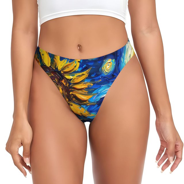 Balery Sunflower Starry Night Vibes Tangas de Algodón para Mujer con Estampado – Ropa Interior Sexy, Transpirable, G-string-XX-Large