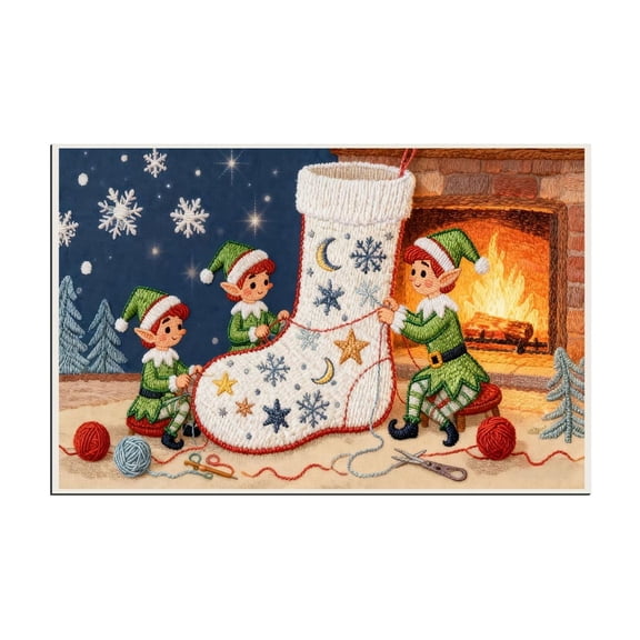 Embroidery Christmas Outdoor Rugs Christmas Decor Doormat, Cozy Holiday Welcome Mats, Outdoor Covered Area Carpet Mats, Fireplace Study Room & Santa & Stocking Design Farmhouse Entryway Doormat