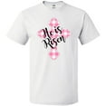 thumbnail image 3 of Inktastic He is Risen Pink Plaid Cross T-Shirt, 3 of 5