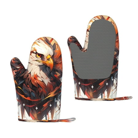 

Zufioo Colorful Abstract Eagle Print Silicone Anti-Scalding Gloves Kitchen Hanging Rope Gloves Kitchen Utensils Suitable for Barbecue Baking Cooking