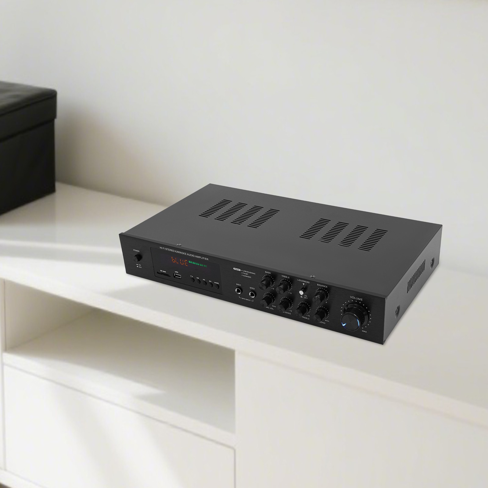 600W Stereo Receivers Home Audio Amplifier, Bluetooth Audio Amplifier with 5.1 Channel, SD/USB/RCA/AUX/5.0 Bluetooth/MP3, 2 Mic Inputs Commercial Power Amplifiers for Homes, Cafes, Business Meetings