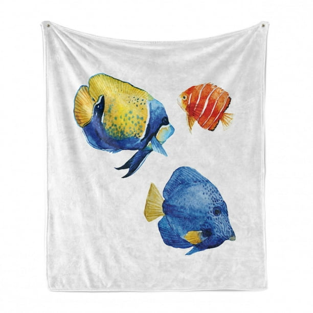 Heer Kampioenschap toilet Fish Soft Flannel Fleece Throw Blanket, Tropical Aquarium Life Discus Fish  and Goldfish in Different Patterns, Cozy Plush for Indoor and Outdoor Use,  70" x 90", Azure Blue Scarlet, by Ambesonne -
