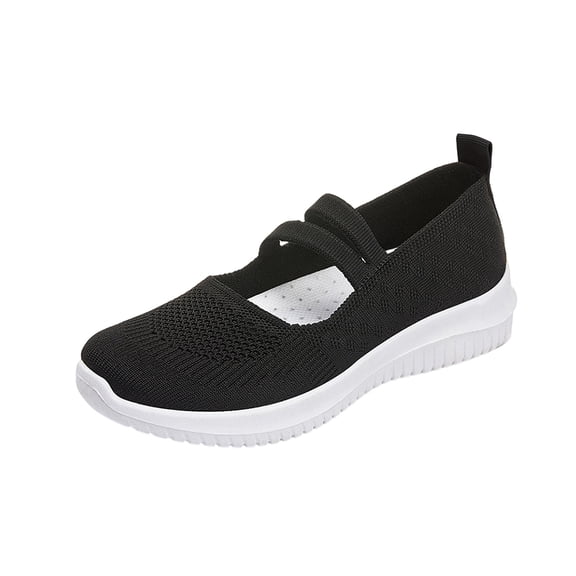 Black Pumps For Women Adjustable Strap Knit Mary Jane Shoes Slip On Round Toe Soft Soled Flats Comfortable Casual Everyday Wear Size 36
