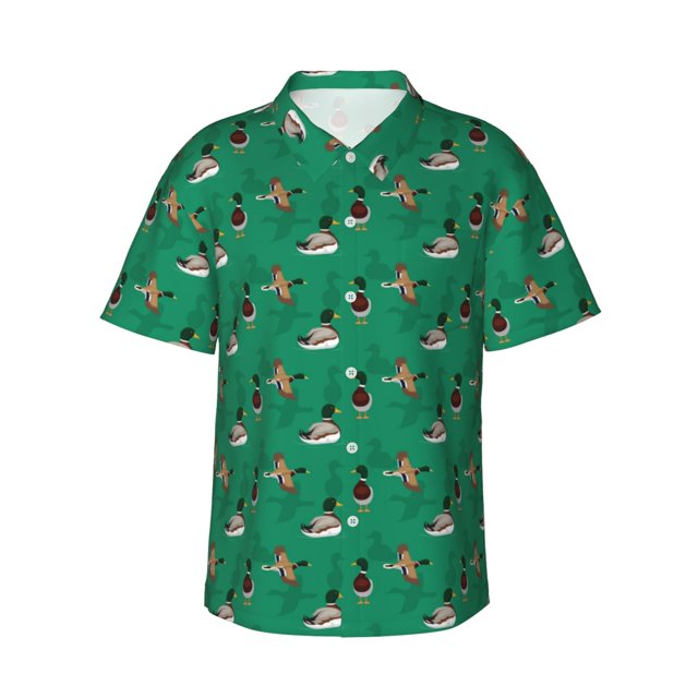 Fotbe Duck Mallard Flying Pose Camisa Hawaiana para Hombre Unisex – Camisa Casual de Verano con Botones de Manga Corta de Algodón y Lino,Medium