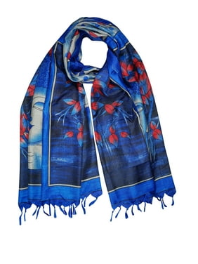 Mogul Womens Fashion Silk Blend Scarves Hair Scarf Shawl Yoga Wear Printed Long Wraps Stole Indian Style