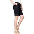 thumbnail image 2 of 2Luver, Women's, Stretchy 5 Pocket Mid-Rise Solid Color Classic Skinny Bermuda Shorts, Black, 5, 2 of 3