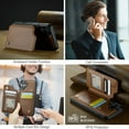 thumbnail image 4 of Mantto Case for iPhone 16 with Card Holder, Retro PU Leather RFID Blocking Credit Card Slots Double Magnetic Clasp Flip Kickstand Shockproof Phone Cover for iPhone 16,Brown, 4 of 9