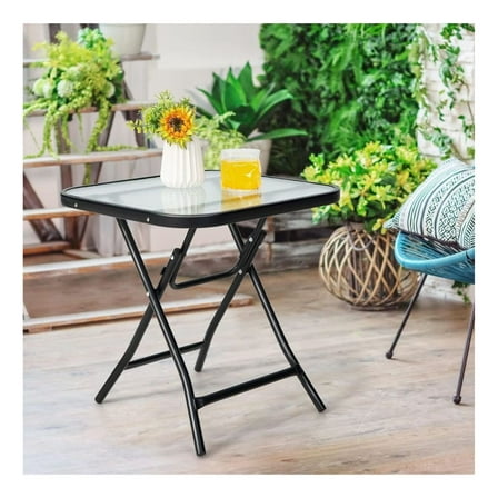 FASCK 18 Inch Square Patio Bistro Table, Rustproof Aluminum Frame, Outdoor Balcony Garden Coffee Side Table
