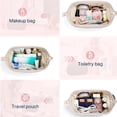 thumbnail image 4 of Quilted Make up Bag with Wide Opening Design, Dust-Proof PVC-lined Pocket for Makeup Brushes, Multifunctional Cotton Cosmetic Bag for Travel and Daily Use, 4 of 7