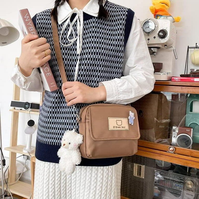 esunarty Cute Purse Kawaii Ita Bag Preppy Wallets Japanese Pins Mini Crossbody Messenger Bag Aesthetic Accessories Stuff Women s Size Small Brown
