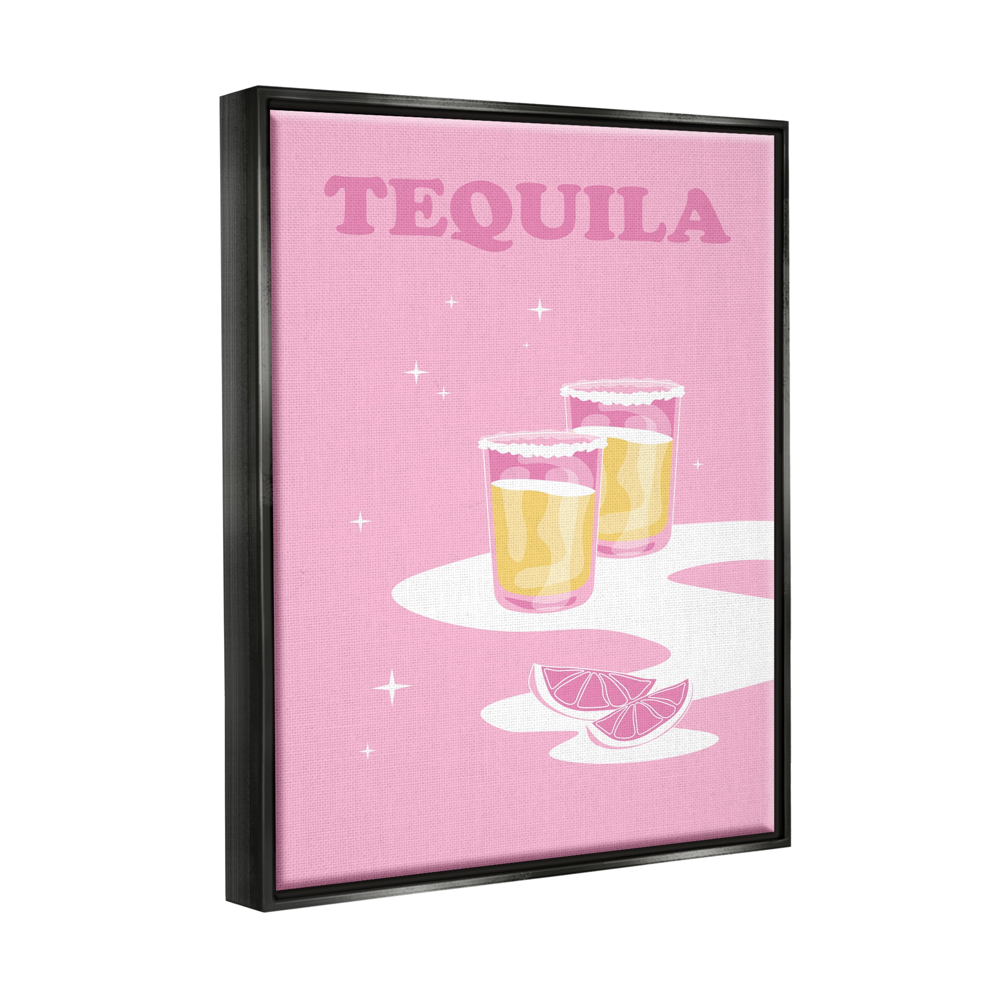 Stupell Industries Bold Pink Tequila Shots Kitchen Cocktail Typography Graphic Art Jet Black Floating Framed Canvas Print Wall Art, Design by Birch&Ink