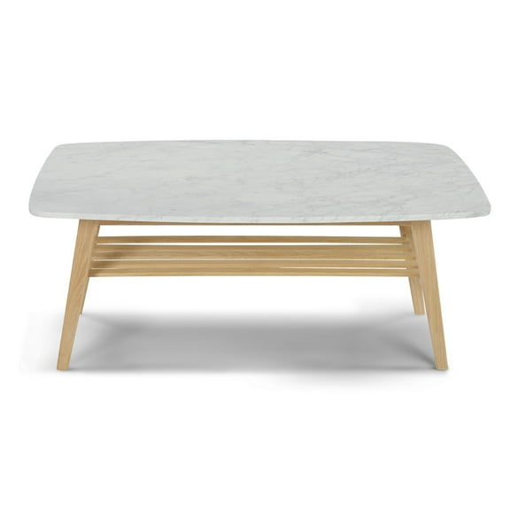 Contemporary Home Living 43" White and Beige Rectangular Italian Carrara Marble Coffee Table with