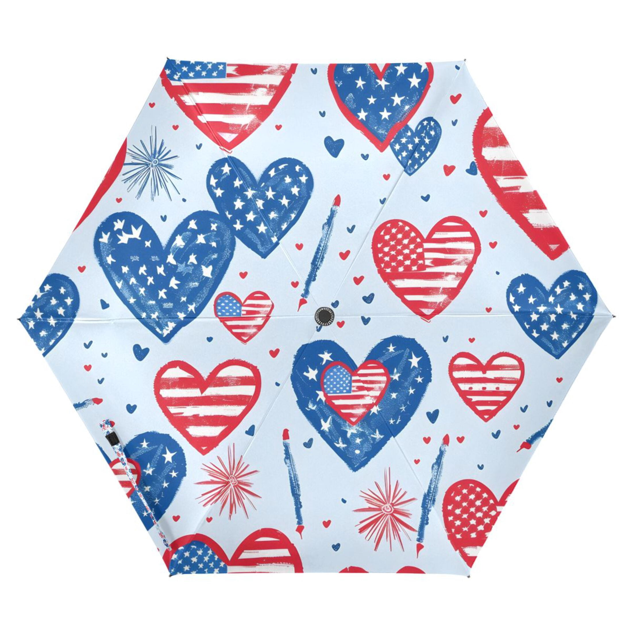 American Flag Heart Compact Sun Umbrella Windproof Travel Umbrellas for Rain Strong Portable UV Protection