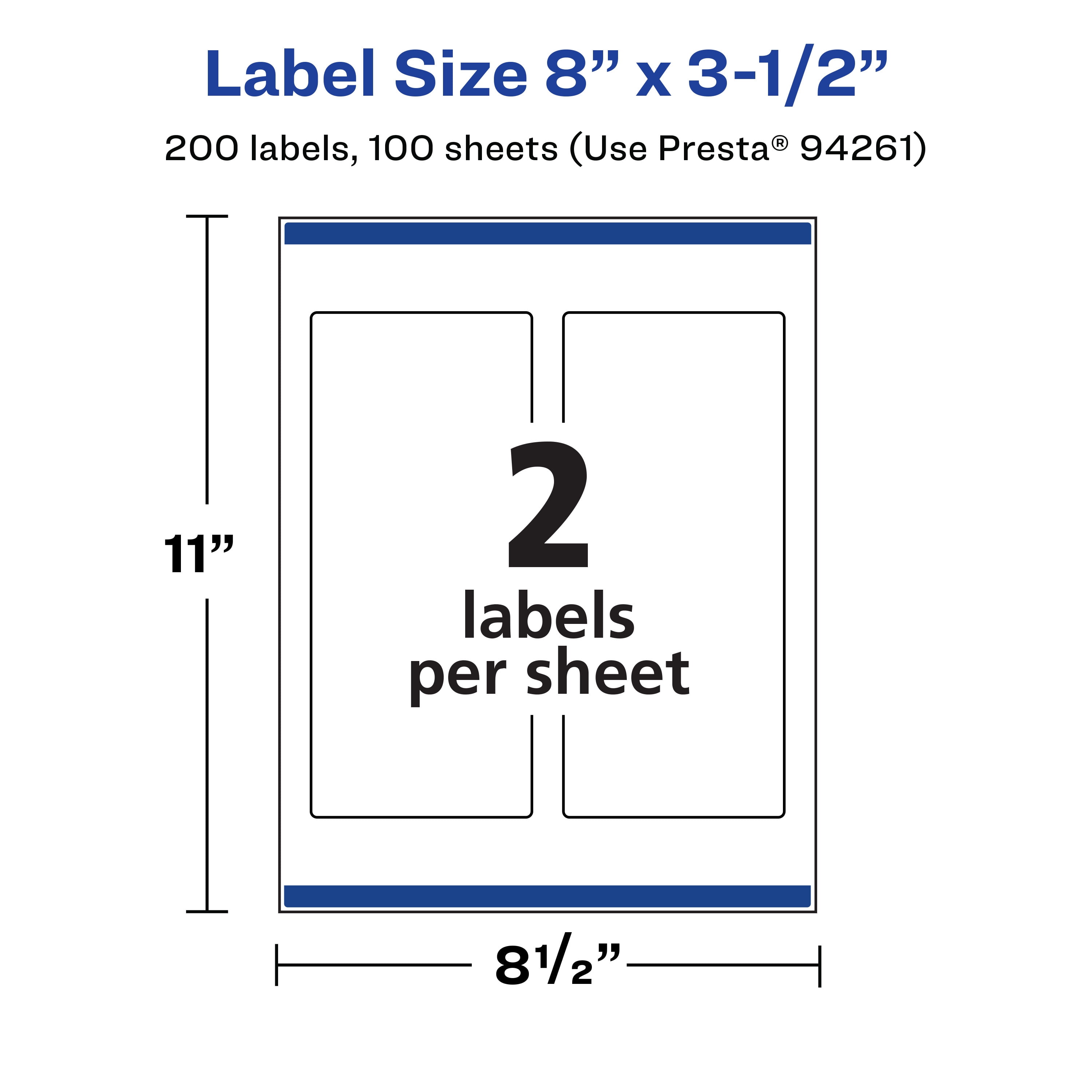 Avery Matte White Rectangle Labels, 8" x 3.5", 200 Labels