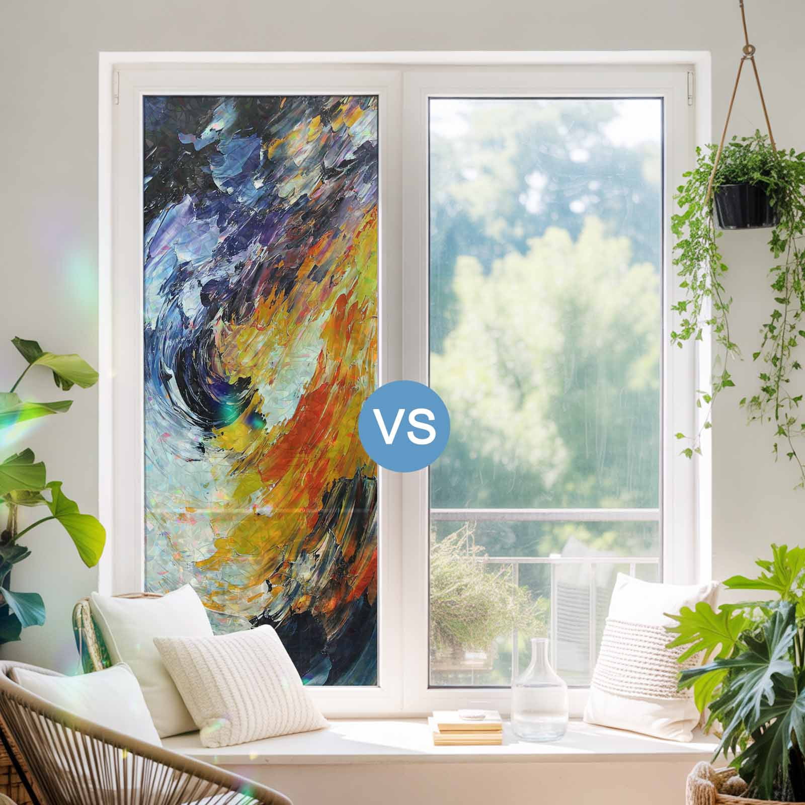 Oil Painting Window Privacy Film Stain Glass,Reusable Decorative Rainbow Window Film,Modern Abstract Colorful Smear Aesthetic Static Cling Sun Blocking Stickers Decals Covers 23.6" x 59" (2pcs)