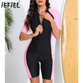 thumbnail image 2 of Traje de baño deportivo de una pieza con protección contra erupciones para mujer, traje de baño para surf, traje de baño de manga corta con cremallera frontal acolchada, 2 of 5