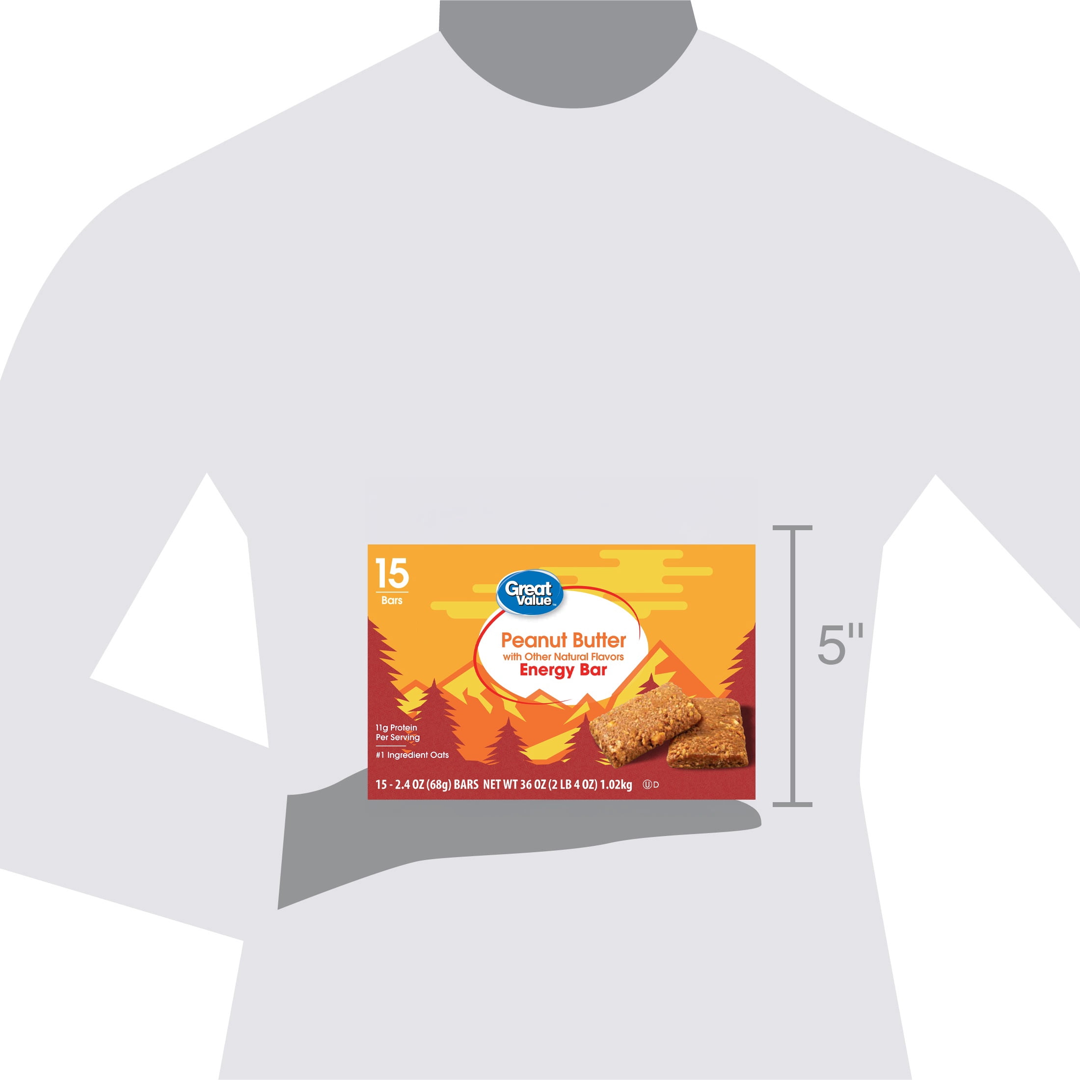 Great Value Energy Bar, Crunchy Peanut Butter, 2.4 oz, 15 Count