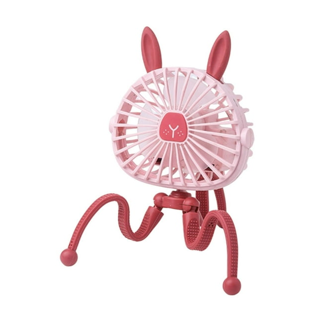 Ventilador de escritorio de velocidades con forma de luz nocturna, ventilador personal con clip para mochileros, cinta de correr, oficina Orejas de conejo rosas