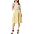 thumbnail image 1 of Unique Bargains Jupe Midi Plissée à Bretelles Rétro à Taille Élastique pour Femme, Abricot, TP, 1 of 6