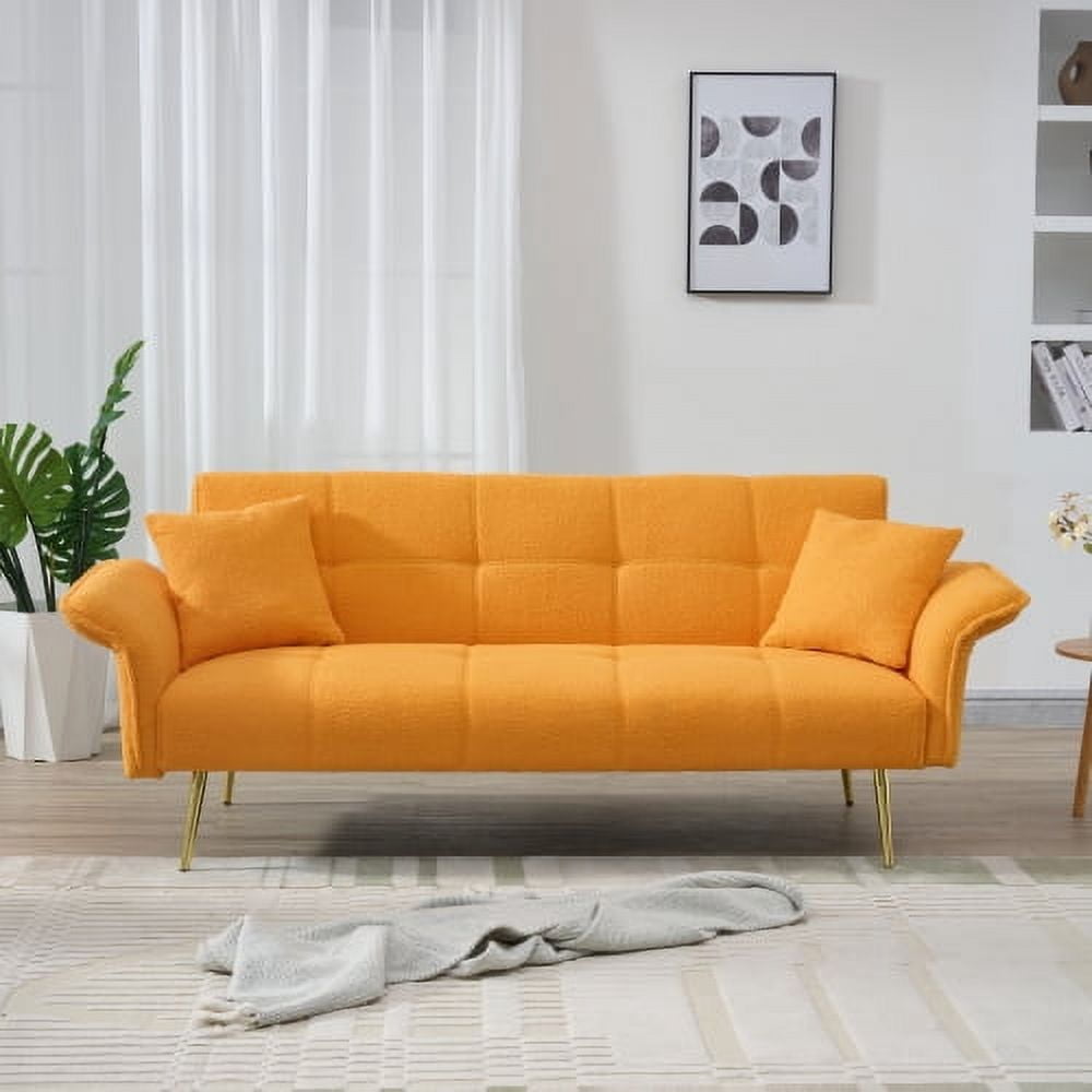 BSHTI 70.1 inch Futon Sofa Couch, Modern Convertible Double Sofa Bed with Folding Armrests for livingroom,Yellow