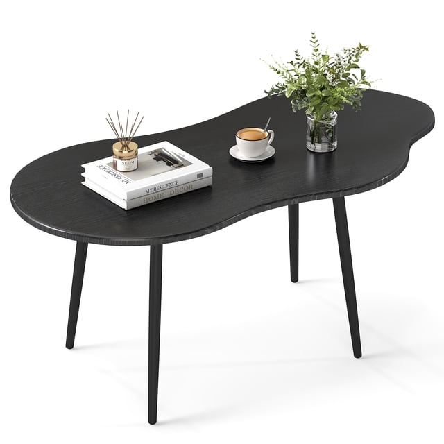 Gymax Cloud Shape Coffee TableIrregular Center Table w/ Metal FrameWooden Table Black