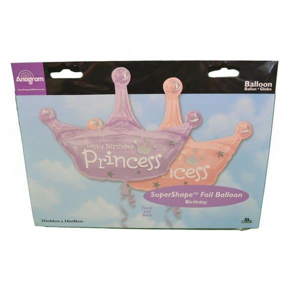 XL 34" Happy Birthday Princess Crown Super Shape Mylar Foil Balloon Party