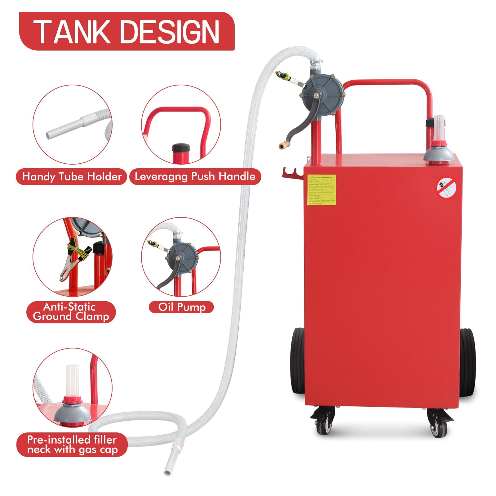 Fuel Caddy, 45/50 Gallon Gas Storage Tank, Portable Fuel Storage Tank with 4 Wheels for Cars Lawn Mowers ATVs Boats Motorcycles