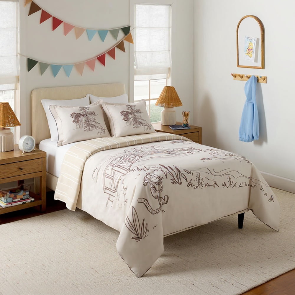 Disney Winnie The Pooh 3 Piece Khaki Comforter and Sham Bedding Set, All Ages, Queen