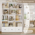 thumbnail image 5 of Hiphuta Triple Row 4-Tier Bookcase with 12 Cubes, 69" Tall Large Bookcase with 3 Drawers, for Office Living Room, White, 5 of 7