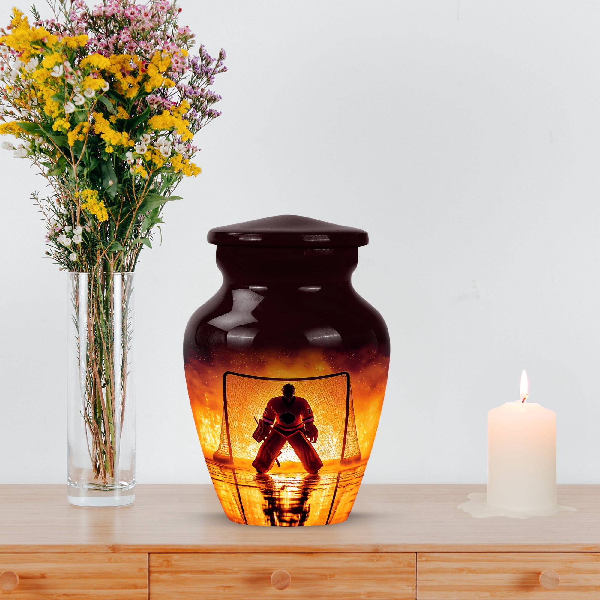 MUKTIVE Keepsake Ice Hockey Urns for Human Ashes Adult Man, Small Urns for Human Ashes, Keepsake for Male & Female, 3 Inch Tiny Maroon Urn for Father & Mother Burial