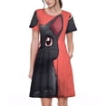 thumbnail image 1 of Balery Cute Black Kitten Cartoon Vestidos sueltos de manga corta para mujer, vestidos de verano 2025, vestidos casuales de corte A con vuelo., 1 of 6
