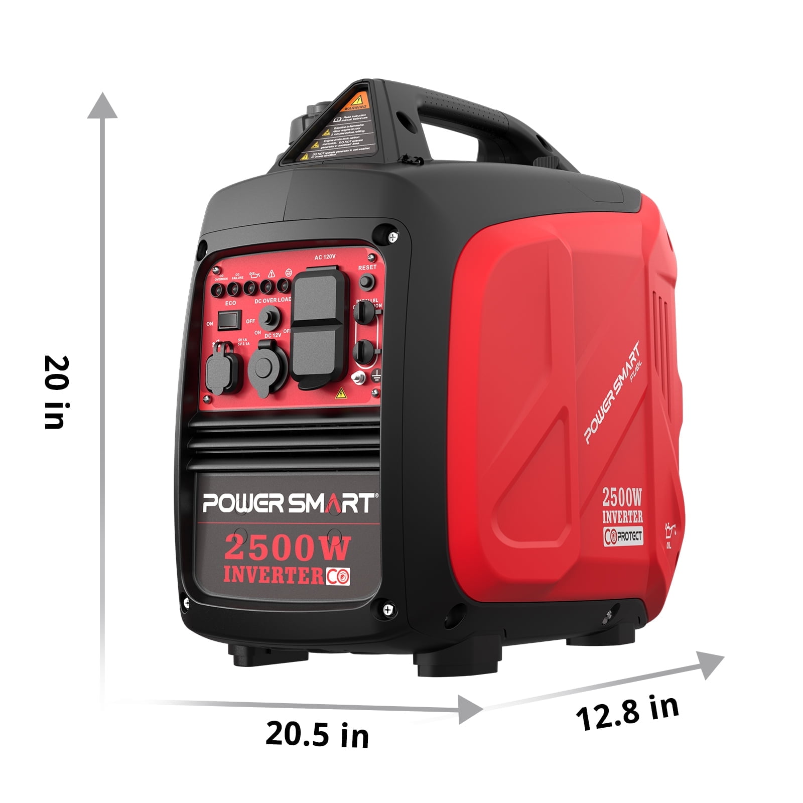 PowerSmart 2500W Portable Gas Fuel Inverter Generator CO Detect with Manual Start Outdoor Camping