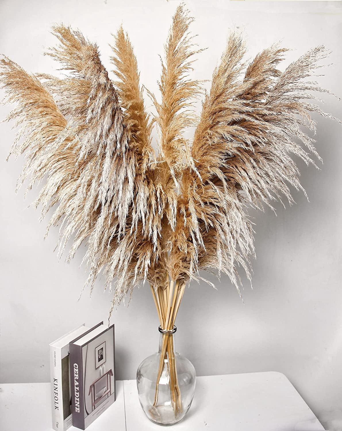 46" inch 10 Stems Natural Pampas Grass Decor Tall, Pompas Grass, Tall Pampas Grass for Weddingm, Farmhouse,  Home Decor (Brown)