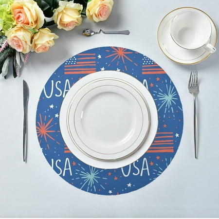 

Hidove Independence Day of The United States Round Placemats for Dining Table Non Slip Heat-Resistant Polyester Table Mats 6pcs Washable Table Mats for Kitchen Dining Table Decoration (972)