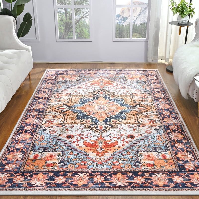 TWINNIS Boho Area Rug Soft Indoor Living Room Carpet,Orange Bohemian Rug for Bedroom,4'x6'Non-Slip Washable Decorative Rug