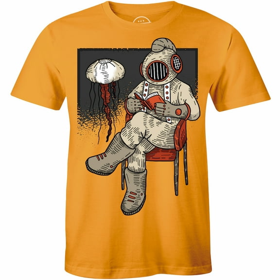 Diver Reading Book Underwater Graphics Print Short Sleeve Men's Funny T-Shirt