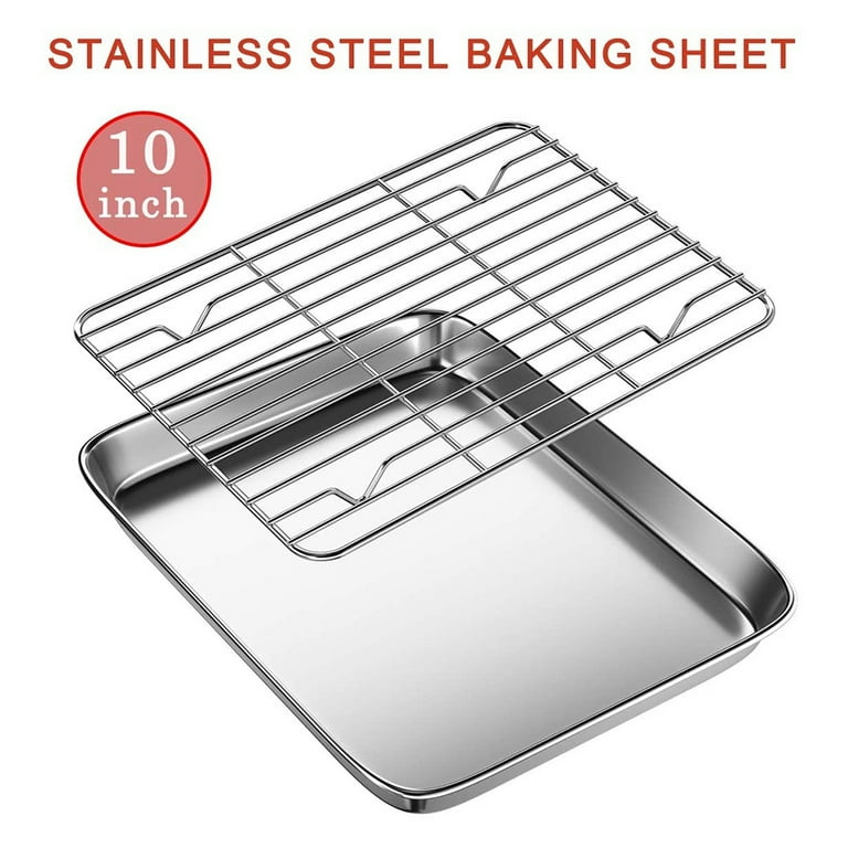 P&P CHEF 10.4 Inch Toaster Oven Pan with Rack Set, Stainless Steel Small  Baking Pan Tray and Grid Cooling Rack for Cooking/Roasting, A Pan and A  Rack