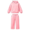 thumbnail image 3 of Girls Sweatsuit Fashion 2 Piece Hoodie and Sweatpants Set, Athletic Sets Hooded Sweatshirts and Wide Leg Joggers Warm Tracksuit with Pockets Fall Winter Back to School(Pink,13-14Years), 3 of 4