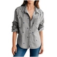 thumbnail image 1 of Camiseta de Manga Larga Blanca de Mujer Fallow Impresión de Bolsillo Botón Abajo Camiseta con Cuello con Mangas Largas para Uso Diario Casual, 1 of 7