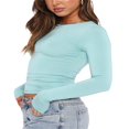 thumbnail image 3 of Women‘s Y2K Slim Crop Tops Solid Color Long Sleeve  Neck T-Shirts Basic Tee Yoga Workout Tops, 3 of 6