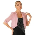 thumbnail image 2 of YONGHS Women Shrugs Sheer Cardigan Summer Short Sleeve Open Front Cropped Bolero Pink L, 2 of 7