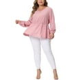 thumbnail image 2 of Agnes Orinda Women's Plus Size Valentines Day Tops Long Sleeve V Neck Peplum Ruffled Elastic Waist Blouses 2X Pink, 2 of 6