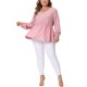 thumbnail image 2 of GRACE & GRANDEUR Blusas de Talla Grande para Mujeres, Top de Manga Larga con Escote en V, Top Peplum con Cintura Elástica Rizada, Día de San Valentín 1X Rosa, 2 of 6